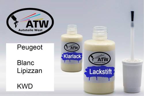 Peugeot, Blanc Lipizzan, KWD: 20ml Lackstift + 20ml Klarlack - Set, von ATW Autoteile West.